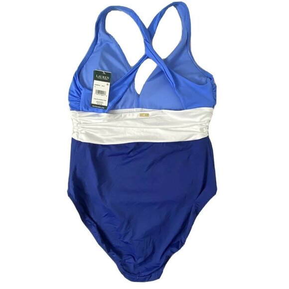 Ralph Lauren Women's size 10 Color Block Twist Back One Piece Bathing Swim Suit - Picture 2 of 9